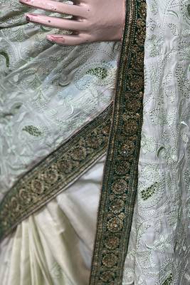Light Green Embroidered Pure Satin Saree With Blouse 3