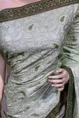Light Green Embroidered Pure Satin Saree With Blouse 4