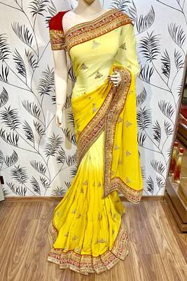 Yellow Embroidered Pure Georgette Saree With Blouse 1