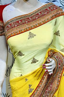 Yellow Embroidered Pure Georgette Saree With Blouse 2