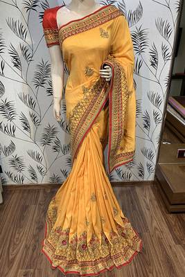 Yellow Embroidered Pure Georgette Saree With Blouse 1