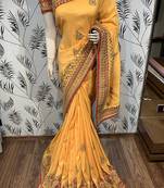Yellow Embroidered Pure Georgette Saree With Blouse