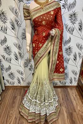 Red Embroidered Pure Viscose Saree With Blouse 1