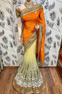 Orange Embroidered Pure Viscose Saree With Blouse 1