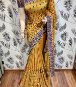 Mustard Embroidered Pure Silk Saree With Blouse