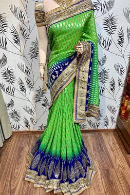 Green Embroidered Pure Viscose Saree With Blouse 1