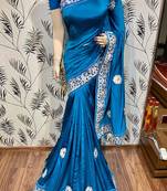 Blue Embroidered Pure Silk Saree With Blouse