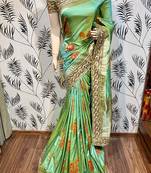 Green Embroidered Pure Banarasi Silk Saree With Blouse