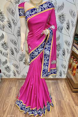 Pink Embroidered Pure Georgette Saree With Blouse 1