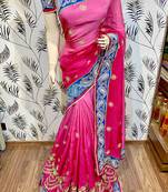 Pink Embroidered Pure Georgette Saree With Blouse