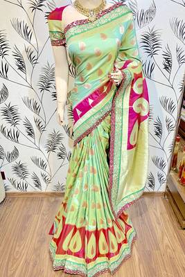 Green Embroidered Pure Banarasi Silk Saree With Blouse 1