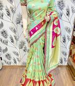 Green Embroidered Pure Banarasi Silk Saree With Blouse