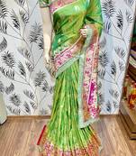 Green Embroidered Pure Banarasi Silk Saree With Blouse