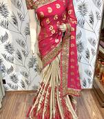 Pink Embroidered Pure Georgette Saree With Blouse