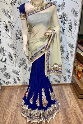Cream Embroidered Pure Silk Saree With Blouse 1