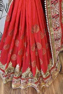 Red Embroidered Pure Georgette Saree With Blouse 3