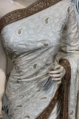 Off White Embroidered Pure Satin Saree With Blouse 2