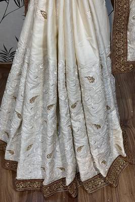 Off White Embroidered Pure Satin Saree With Blouse 3