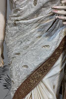 Off White Embroidered Pure Satin Saree With Blouse 4