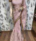 Pink Embroidered Pure Satin Saree With Blouse