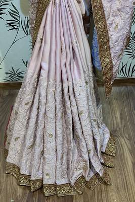 Pink Embroidered Pure Satin Saree With Blouse 4