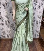 Light Green Embroidered Pure Satin Saree With Blouse