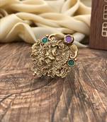 Green Red Studded Temple Lord Ganesh Ring