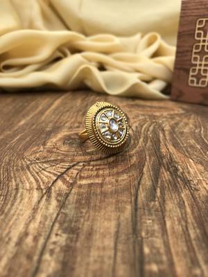 Gold Plated Oval White Stone Ring 1