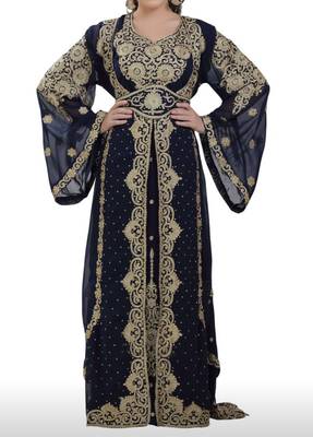 black georgette moroccan islamic dubai kaftan farasha aari and stone work dress 1
