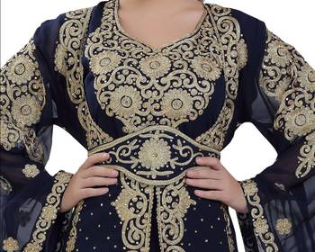 black georgette moroccan islamic dubai kaftan farasha aari and stone work dress 2