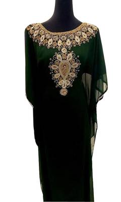 black georgette moroccan islamic dubai kaftan farasha zari and stone work dress 1