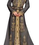 black georgette moroccan islamic dubai kaftan farasha zari and stone work dress