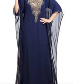 navy blue georgette moroccan islamic dubai kaftan farasha zari and stone work dress