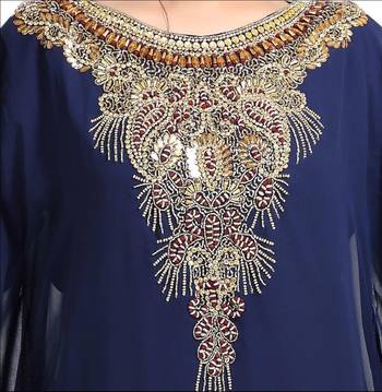 navy blue georgette moroccan islamic dubai kaftan farasha zari and stone work dress 2