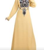 yellow georgette moroccan islamic dubai kaftan farasha zari and stone work dress