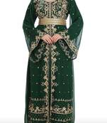 green georgette moroccan islamic dubai kaftan farasha aari and stone work dress