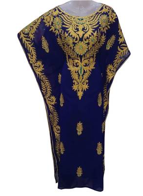 nave blue georgette moroccan dubai kaftan farasha aari and stone work dress 1