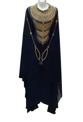 navy blue georgette moroccan islamic dubai kaftan farasha zari and stone work dress 1