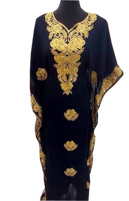 navy blue georgette moroccan islamic dubai kaftan farasha aari and stone work dress 1