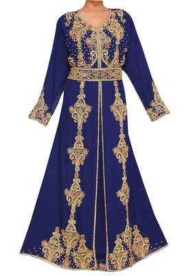 navy blue embroidered georgette islamic kaftan 1