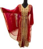 red georgette moroccan dubai kaftan farasha aari and stone work dress