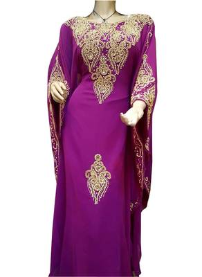 wine georgette moroccan islamic dubai kaftan farasha zari and stone work dress 1