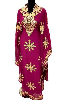 wine georgette moroccan dubai kaftan farasha aari and stone work dress 1