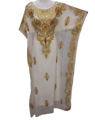 white georgette moroccan islamic dubai kaftan farasha aari and stone work dress 1