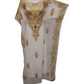 white georgette moroccan islamic dubai kaftan farasha aari and stone work dress