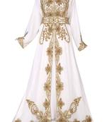 white georgette moroccan islamic dubai kaftan farasha zari and stone work dress