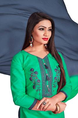 Sky-blue embroidered cotton silk salwar 1