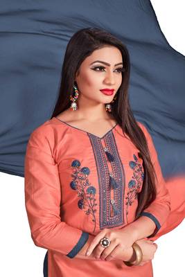 Peach embroidered cotton silk salwar 1