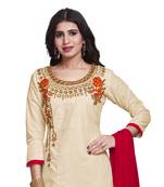Cream embroidered cotton silk salwar