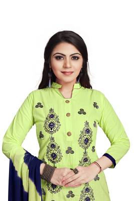 Light-parrot-green embroidered cotton silk salwar 1